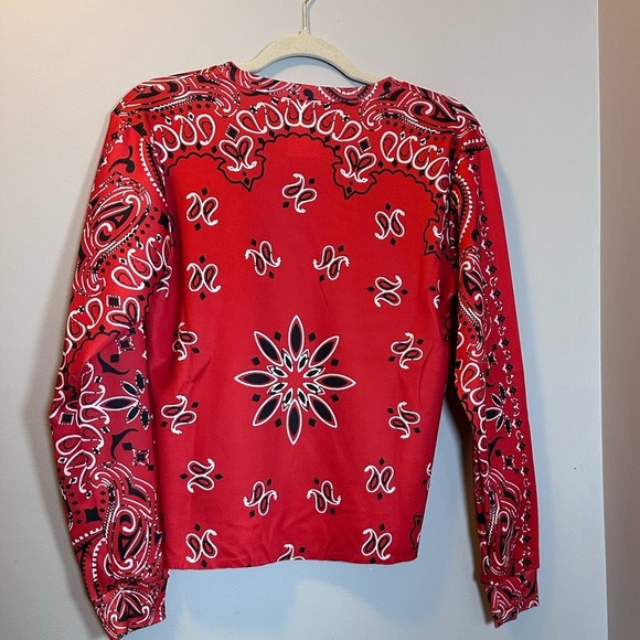 Clay walker sweatshirt upcycle bandana pattern red - Picture 6 of 7